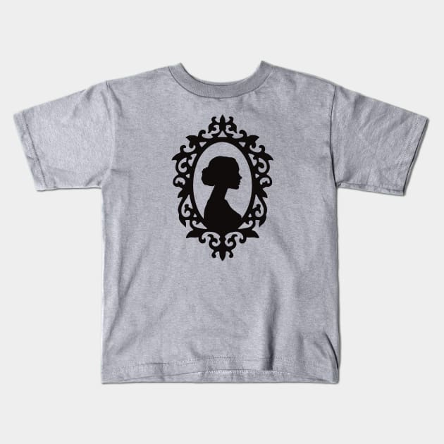 Dark Academia Victorian Woman Profile Silhouette Frame Kids T-Shirt by SkullFern